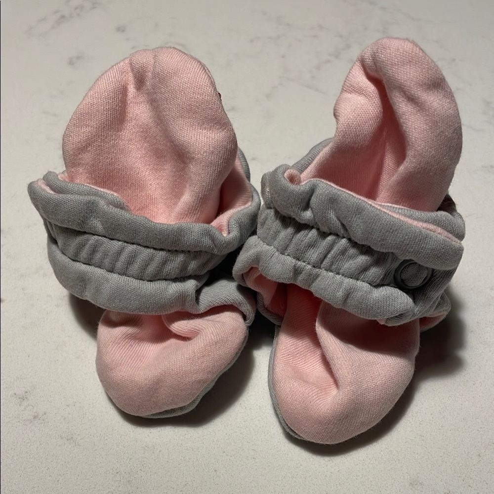 Pink and Gray Zutano footies booties